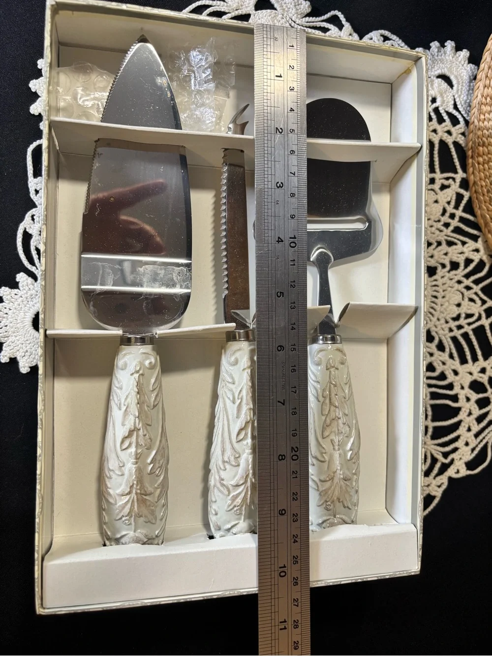 RSVP White Ceramic-Handled Cheese Knife Set Charcuterie Gift Old-New Stock